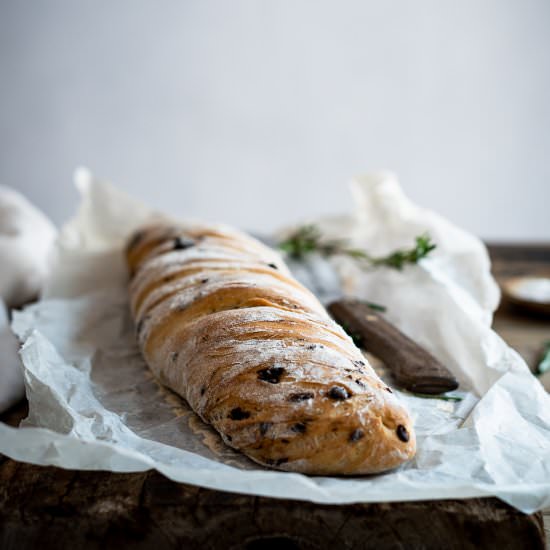 Twisted olive bread