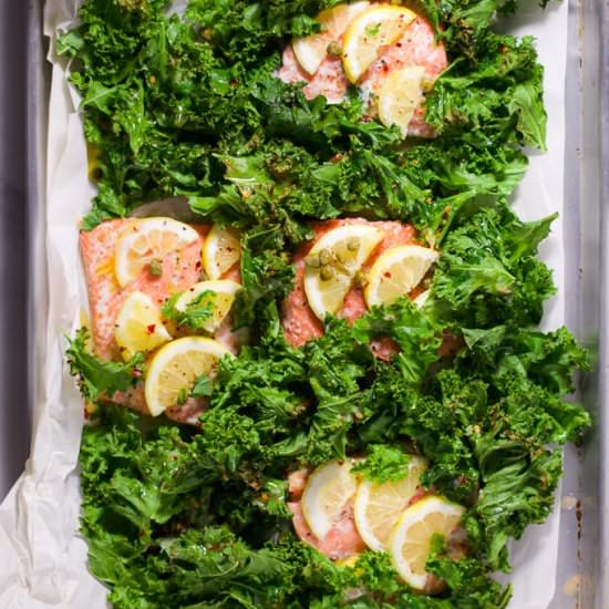 Sheet Pan Salmon with Kale