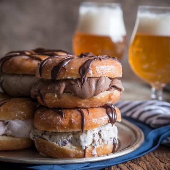Beer Doughnut Ice Cream Sandwiches