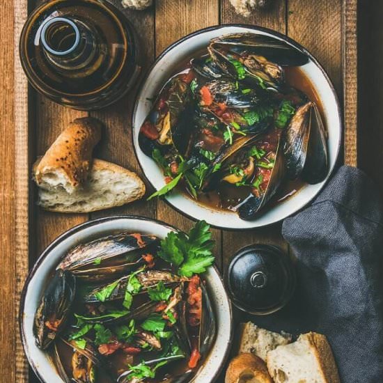 Mussels in a Red Wine Sauce