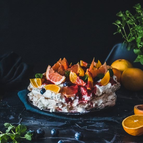 Blood orange Pavlova