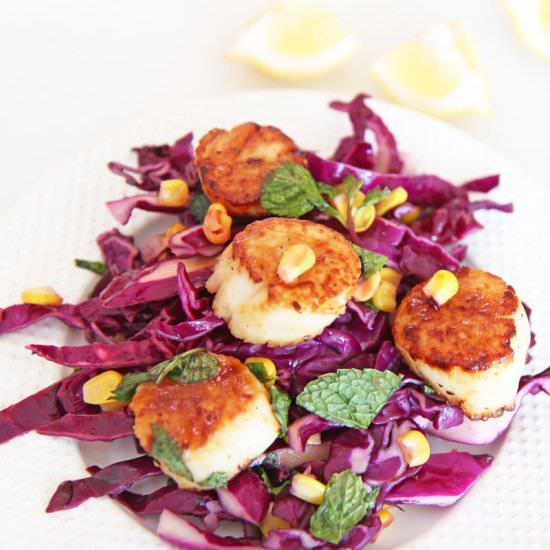 Scallops and Quick Cabbage Slaw