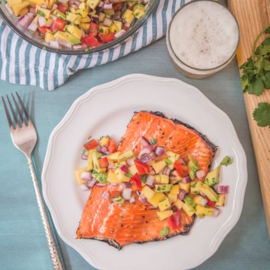 Honey Beer Glazed Salmon with Mango