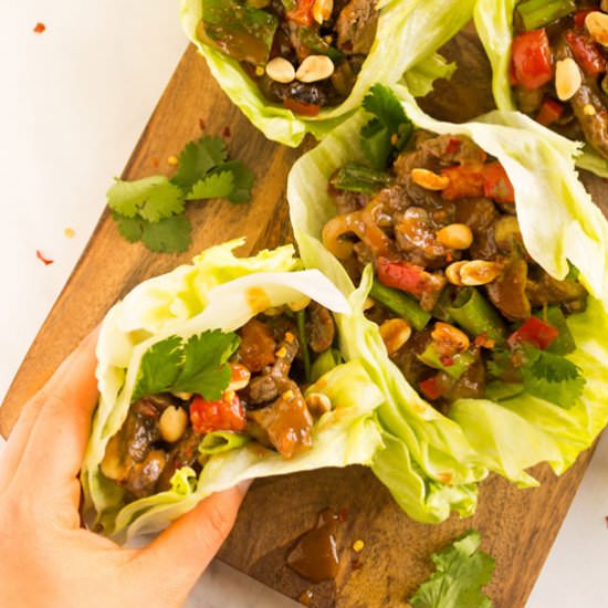 Beef Lettuce Wraps w/ peanut sauce
