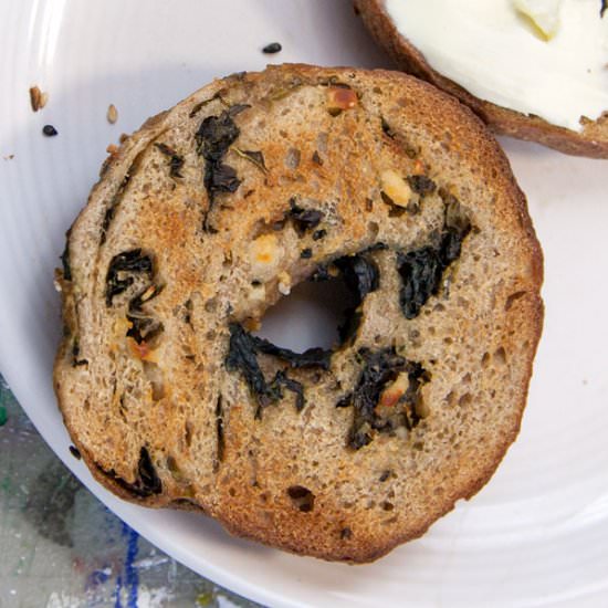 Sourdough Cheesy Kale Bagels