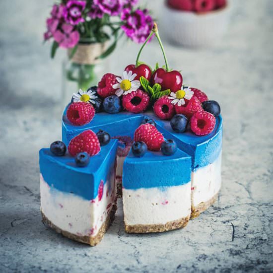 Blue spirulina vegan cake