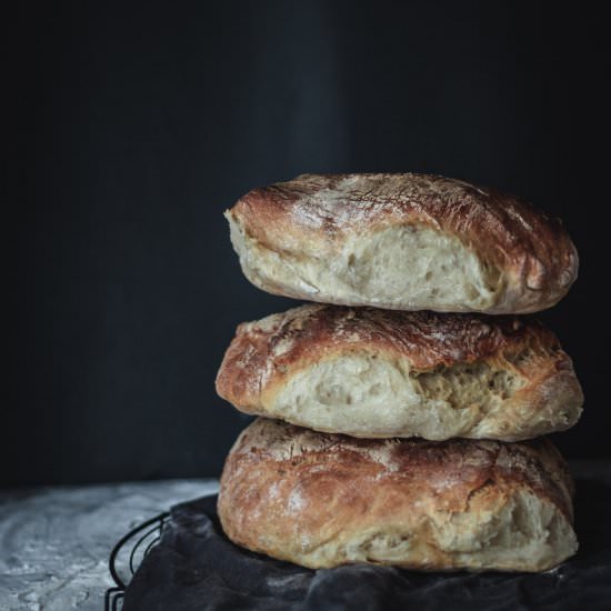 Homemade, no-knead, ciabatta bread