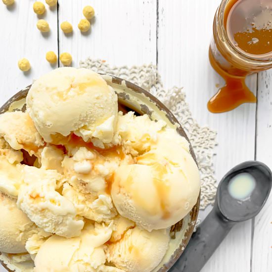 Cereal milk caramel swirl ice cream