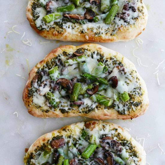 Asparagus Mushroom Naan Bread Pizza