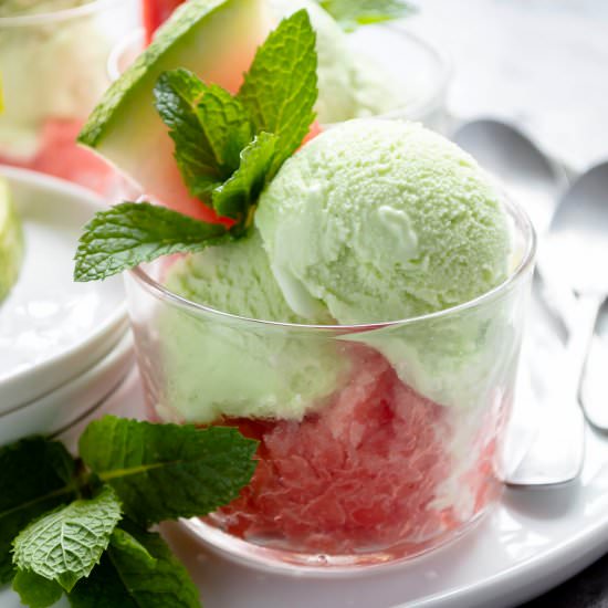 Mint Ice Cream & Watermelon Granita