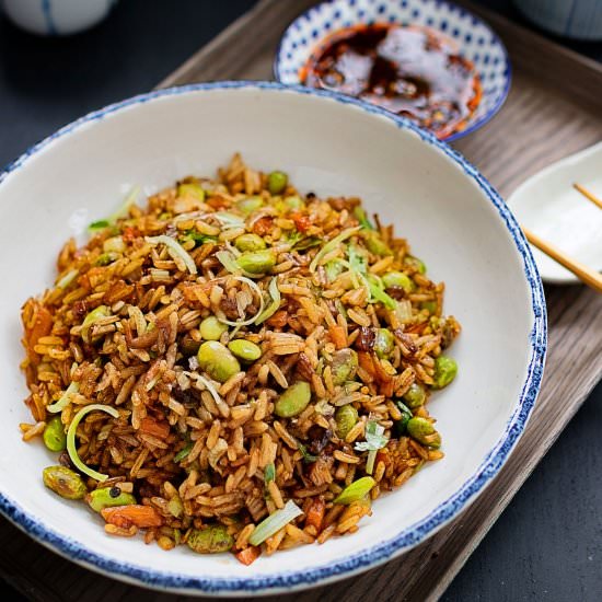 Mushrooms and edamame fried rice