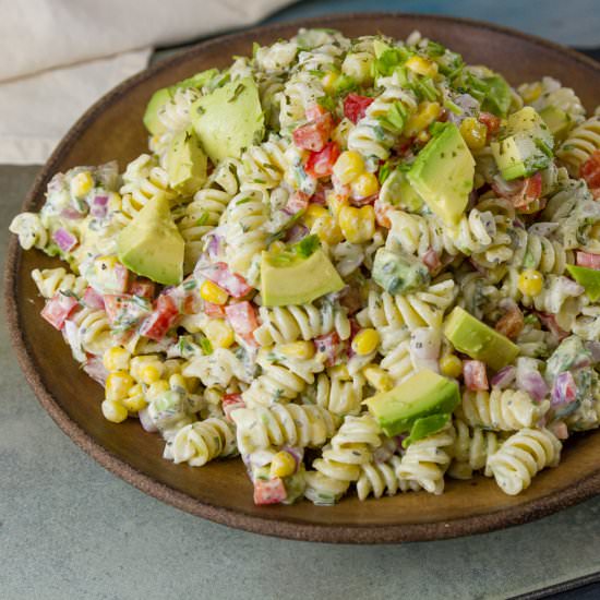 Skinny Avocado Ranch Pasta Salad