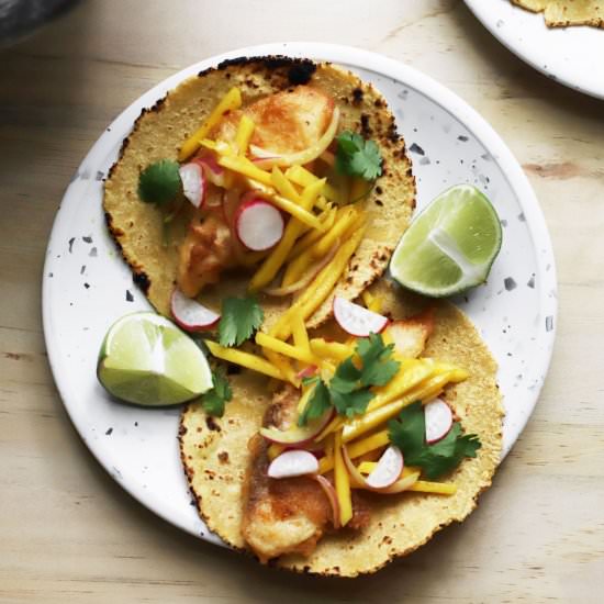fish tacos with pickled mango