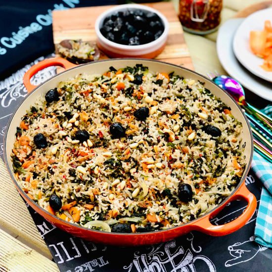 Pilau rice with wild garlic nettles