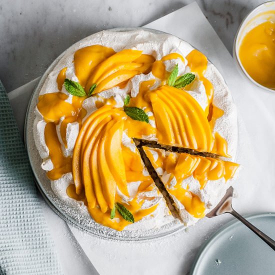 Coconut Meringue Cake with Mango