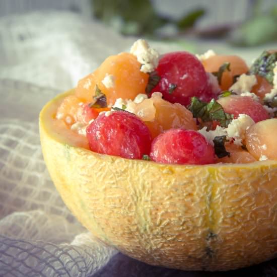 Frozen melon ball salad with cheese