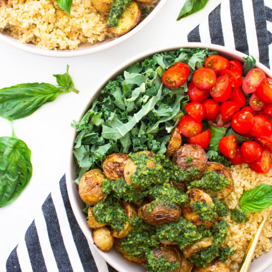 Roasted Potato Kale Pesto Bowls