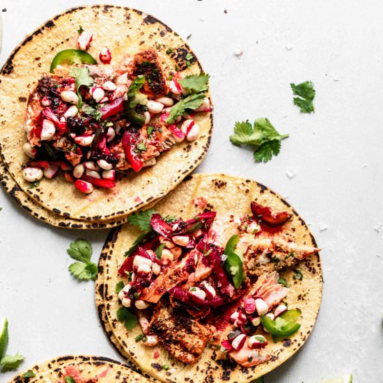 Salmon Tacos with Blackberry Relish