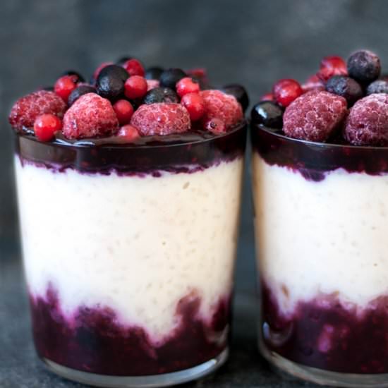 Rice Pudding With Mixed Berry Sauce