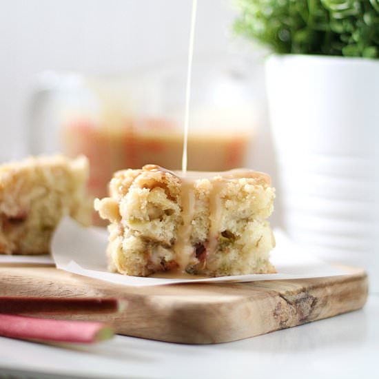 Rhubarb Coffee Cake with Caramel