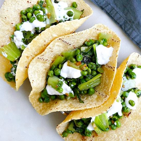 Pea and Bok Choy Tacos