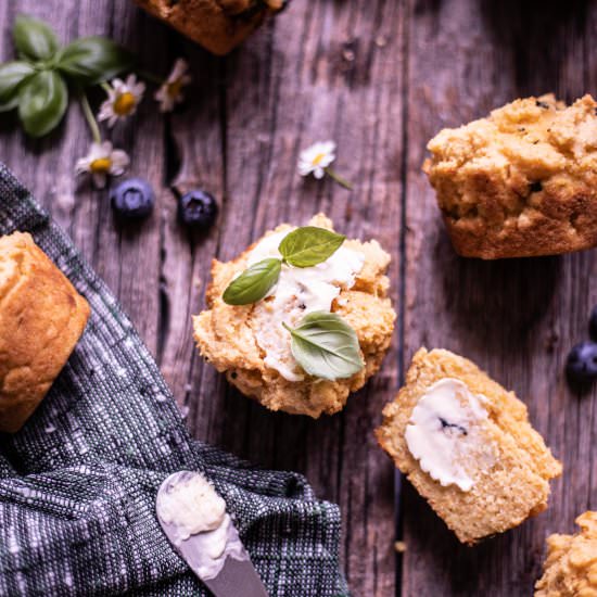 Brown Butter Basil Corn Muffins.