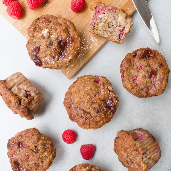 Banana Raspberry Swirl Muffins
