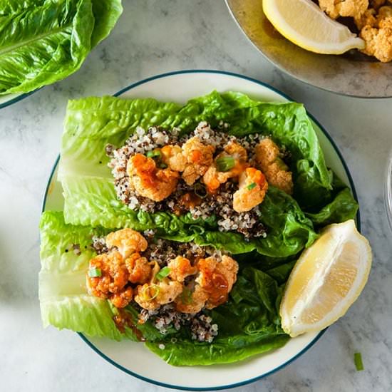 Buffalo Cauliflower Lettuce Wraps