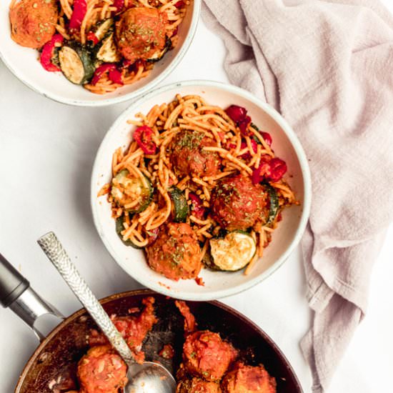 spaghetti and vegan meatballs
