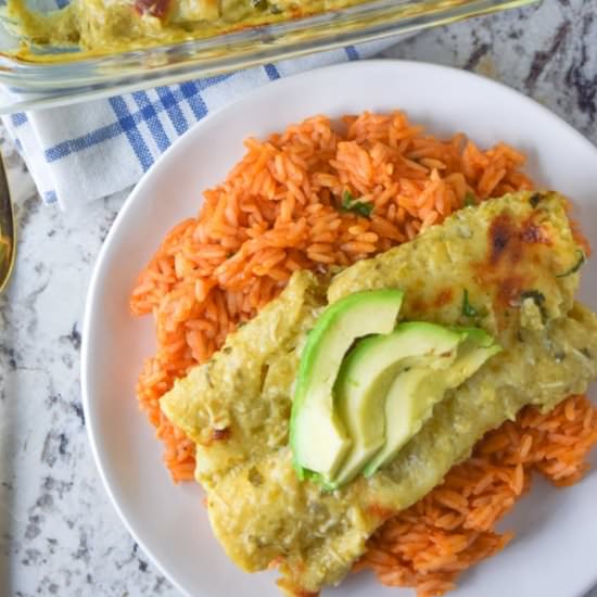 ROASTED TOMATILLO CHICKEN ENCHILADA