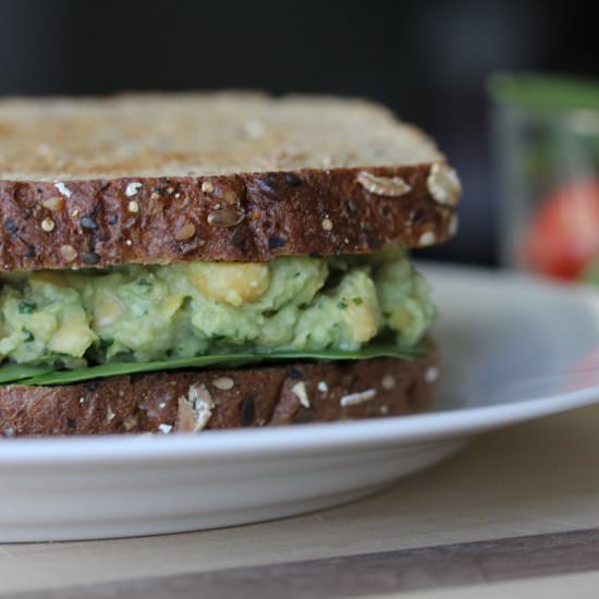 Avocado, Chickpea, Pesto Sandwich