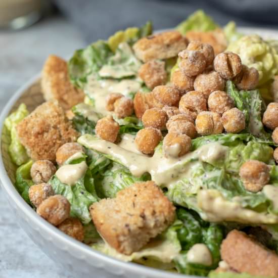 Vegan Caesar with Roasted Chickpeas
