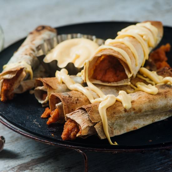Baked Buffalo Chickpea Taquitos
