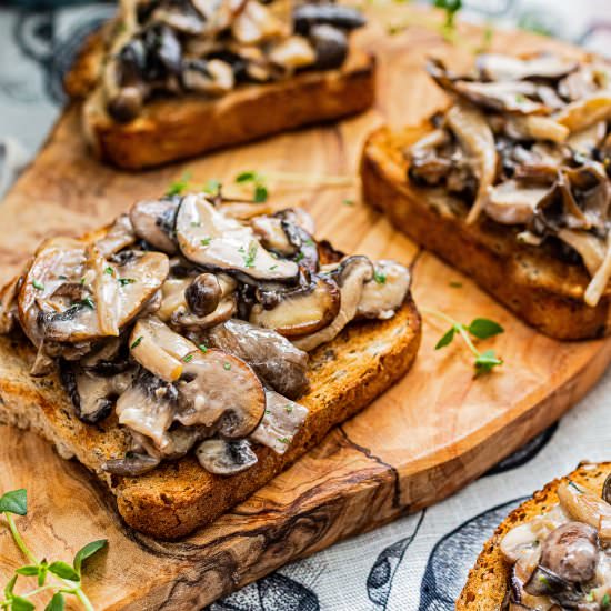 Creamy coconut wild mushroom toast