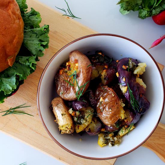 Smashed Greek Roasted Potatoes