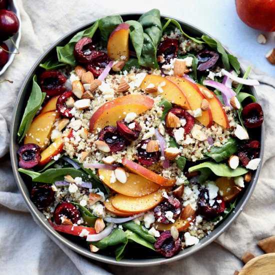 nectarine cherry spinach bowl