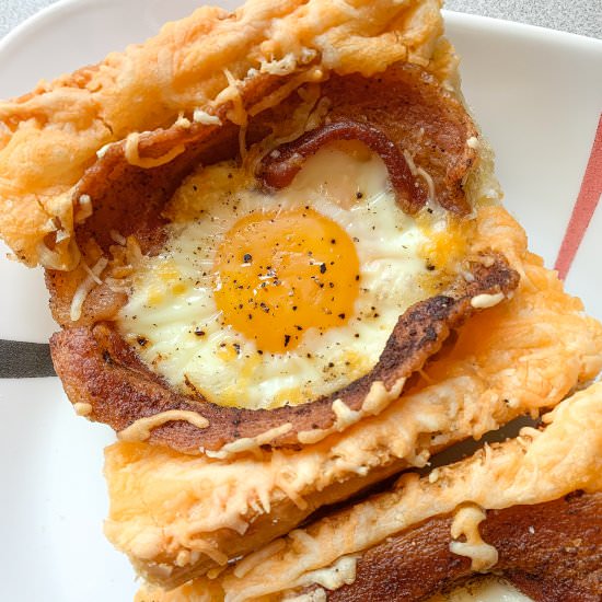 Cheesy Bacon Egg Italian Bread Bake
