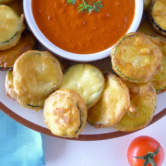 Batter-Fried Zucchini and Sauce