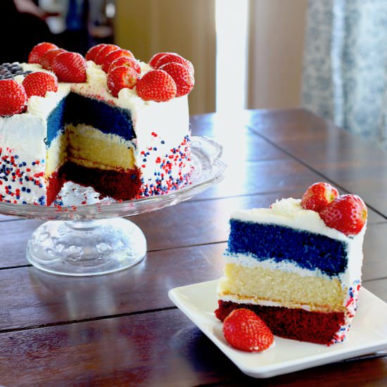 Red, white and blue cake