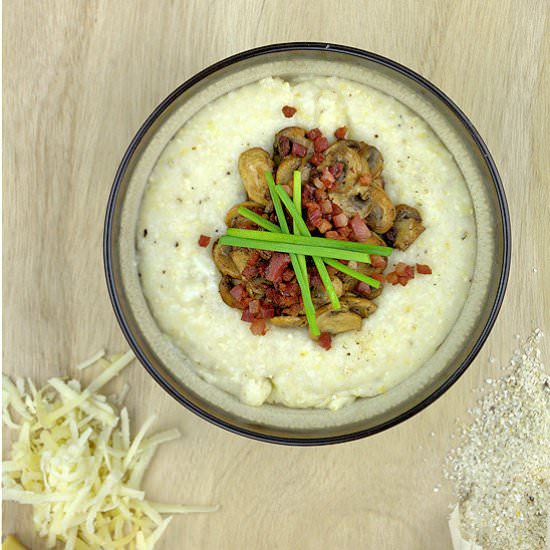 Gruyere Grits with Mushrooms & Baco
