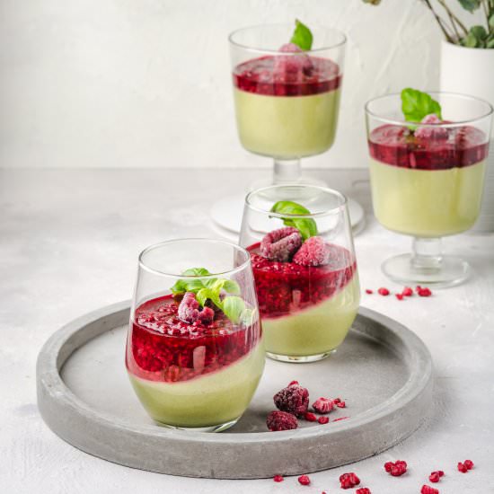 matcha & raspberries panna cotta