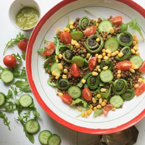 Fresh summer veggies & lentil salad