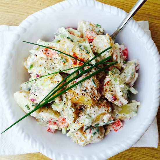 Potato, cucumber and garlic salad