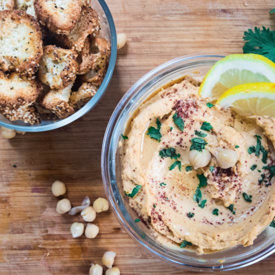 DIY Bagel Chips and Hummus