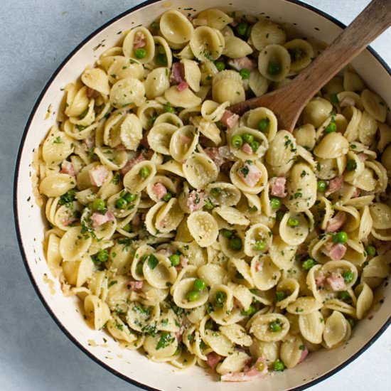 Pancetta Pasta with Peas