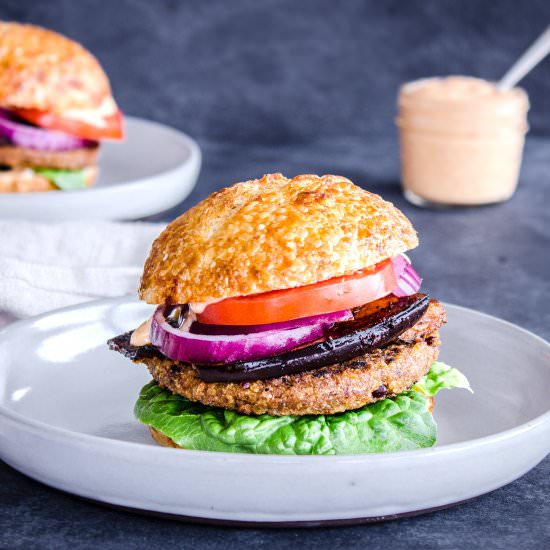 Smoky Eggplant Bean Burger (vegan)