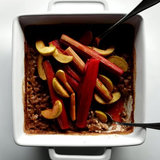 Apple and Rhubarb Baked Rice Puddin