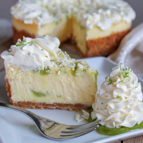 white chocolate key lime cheesecake