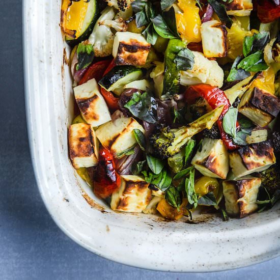 Roasted Veg & Halloumi Tray Bake