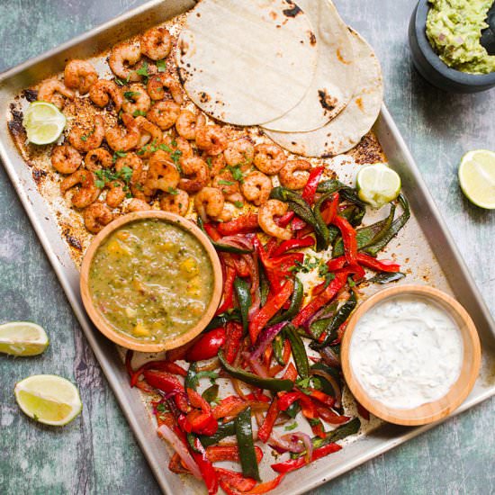 Sheet pan shrimp fajitas